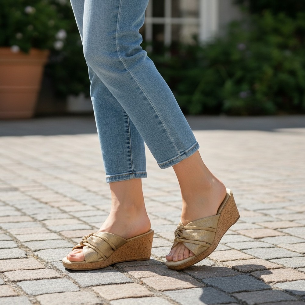 Tuscany by Easy Street Gold Metallic Wedge Sandals‎ Made in Italy Womens 11W